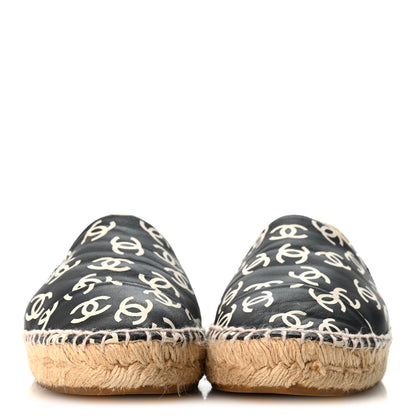 Chanel Lambskin Printed CC Espadrilles 38 Black White 3 of 10