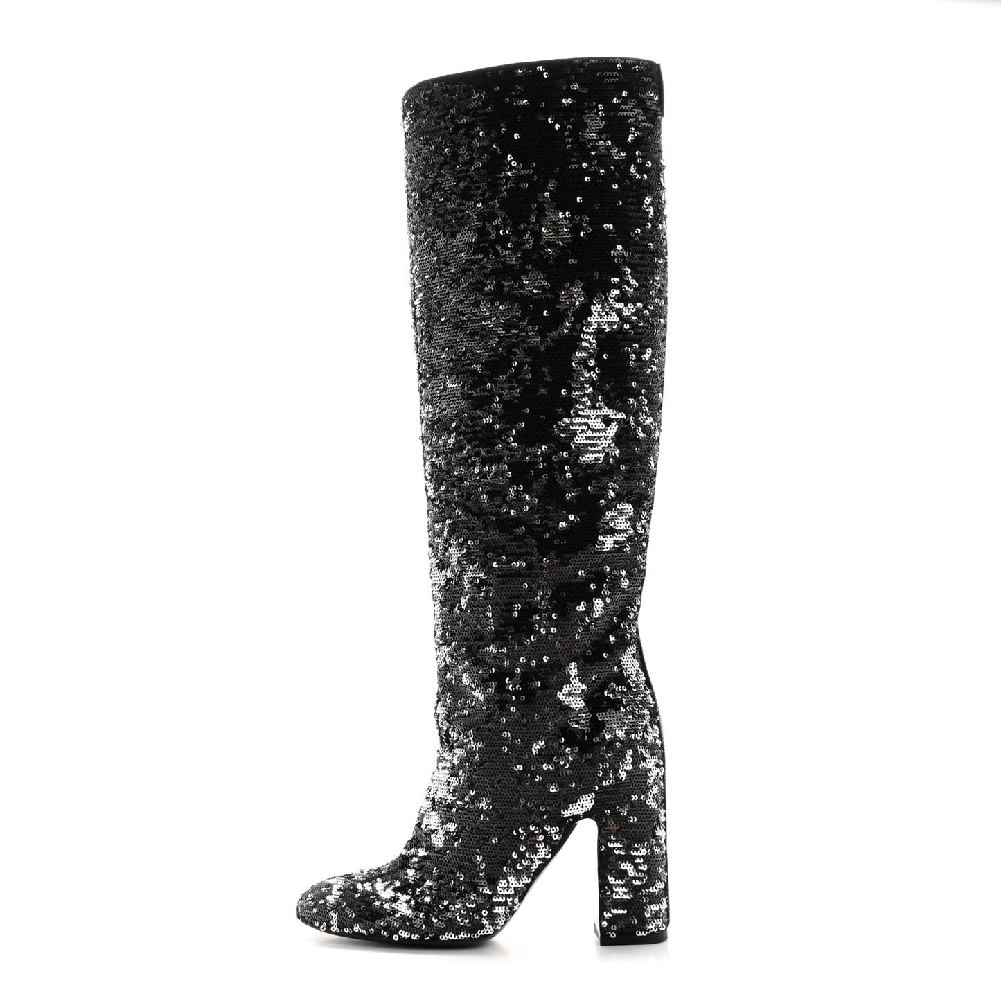 Sequin Donna High Boots 37 Black