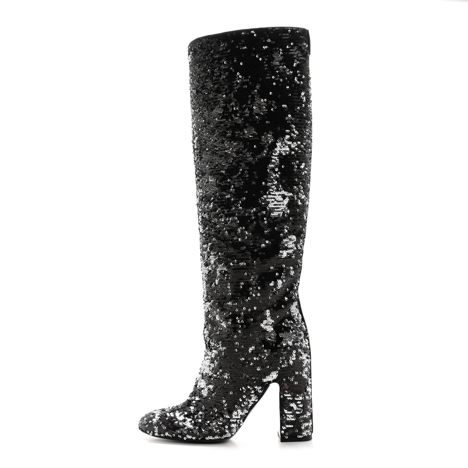 Louis Vuitton Sequin Donna High Boots 37 Black 1 of 8