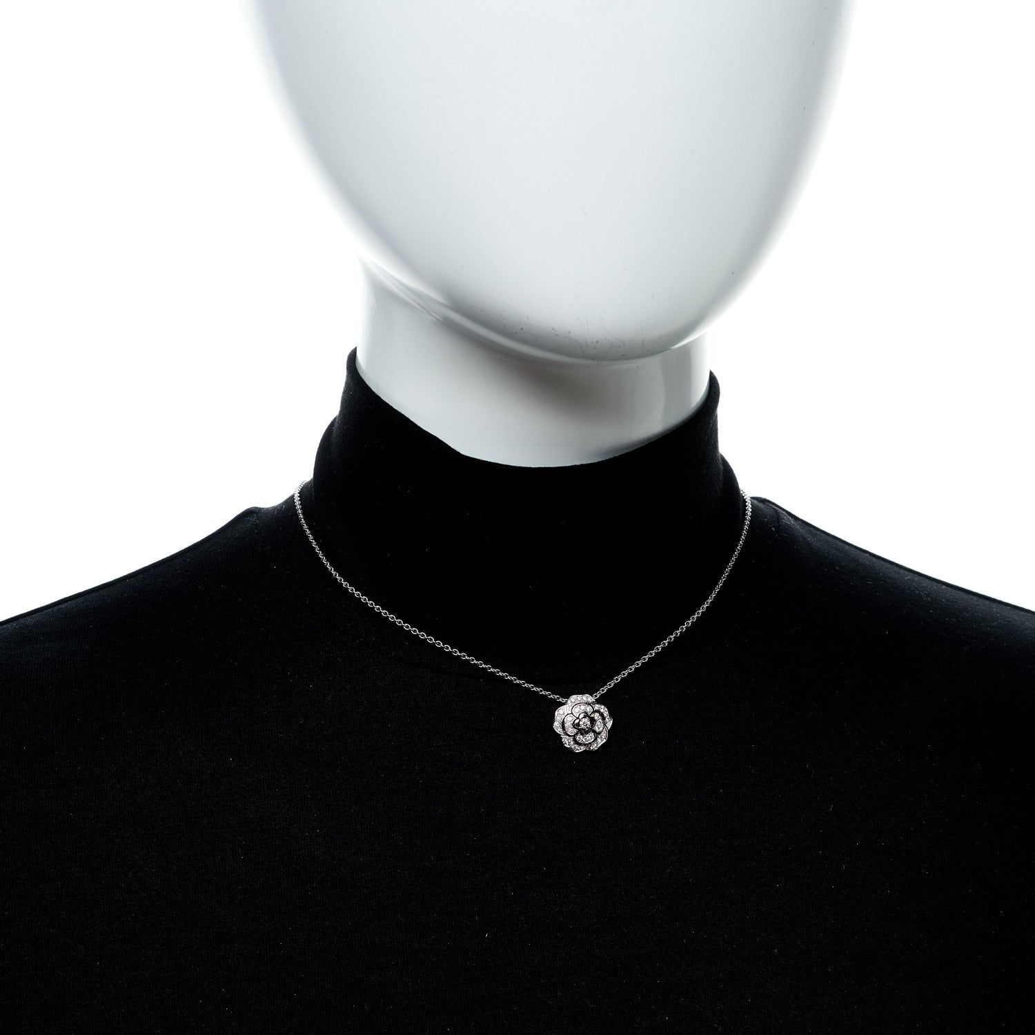 Chanel 18K White Gold Diamond Bouton de Camelia Pendant Necklace 2 of 6