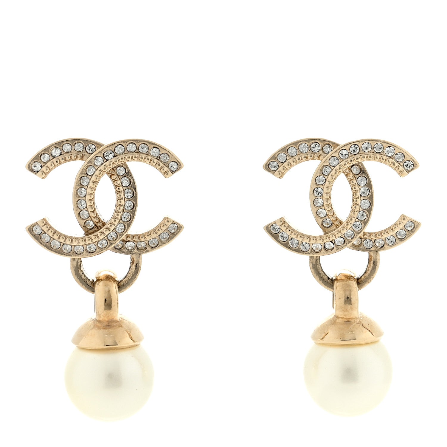 Chanel Crystal Pearl CC Drop Earrings Gold 1 of 4