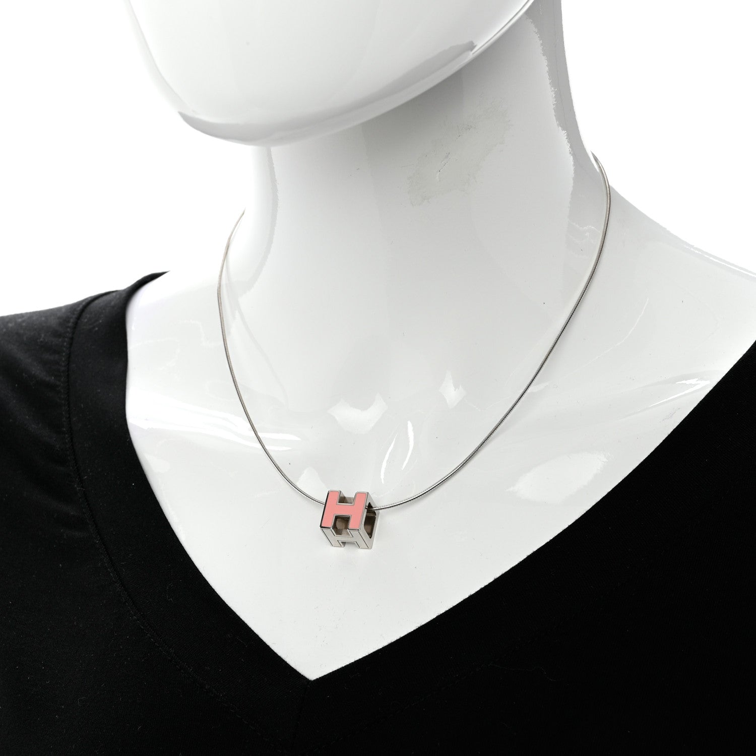 Hermes Lacquered Cage d'H Pendant Necklace Rose 2 of 7
