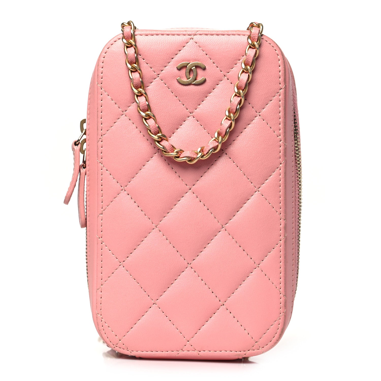 Chanel Lambskin Quilted Phone Holder Wallet On Chain WOC Light Pink 1 of 14