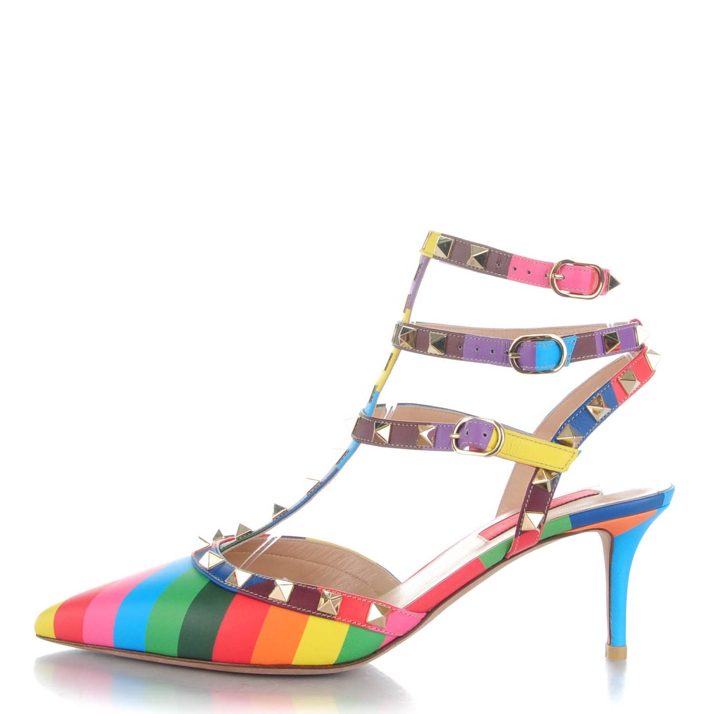 Calfskin 1973 Rockstud Ankle Strap 65mm Pumps 38 Multicolor