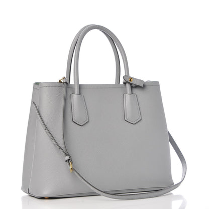 Prada Saffiano Cuir Medium Double Bag Granito Acquamarina 3 of 8