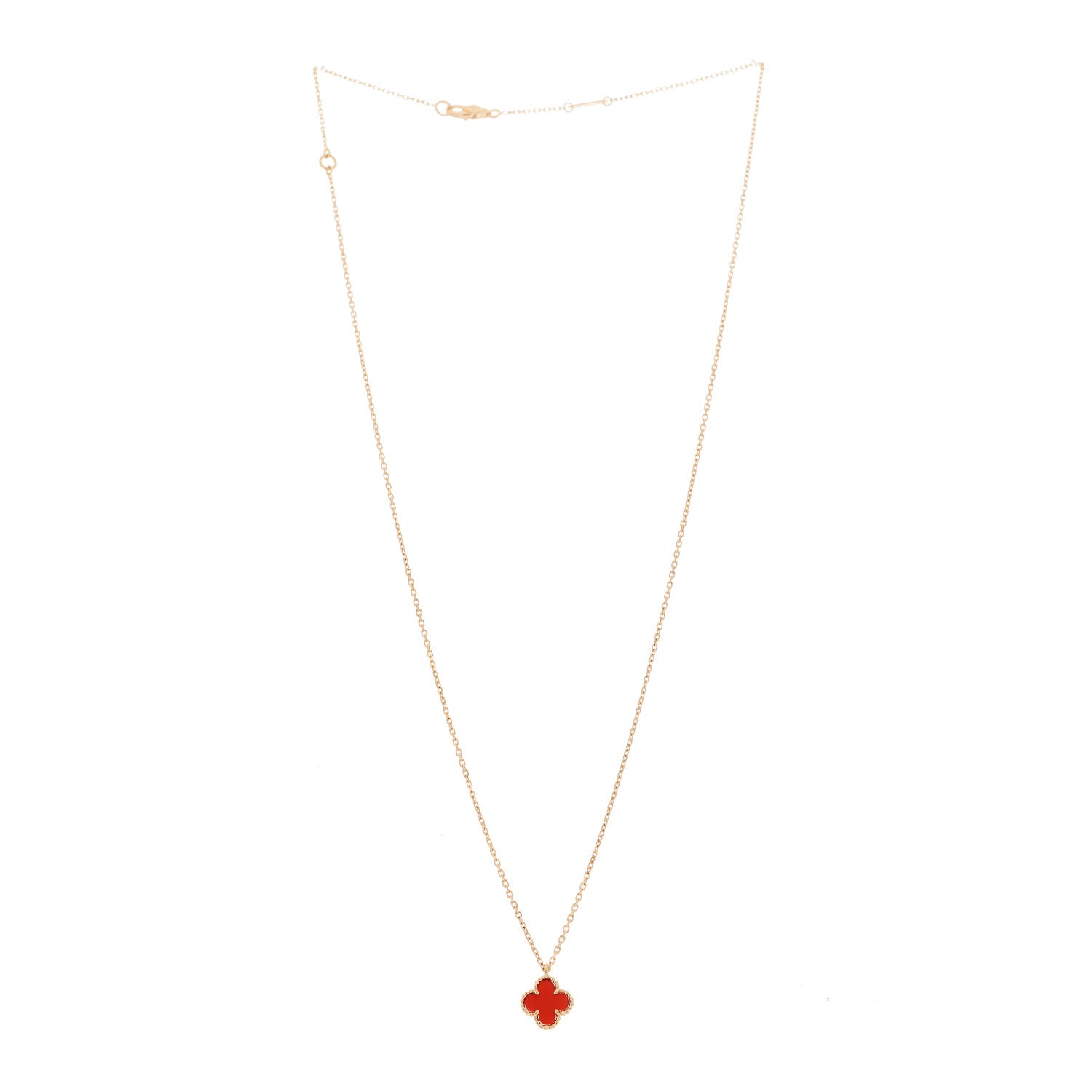 Van Cleef & Arpels 18K Rose Gold Carnelian Sweet Alhambra Pendant Necklace 3 of 7