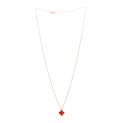 Van Cleef & Arpels 18K Rose Gold Carnelian Sweet Alhambra Pendant Necklace 3 of 7