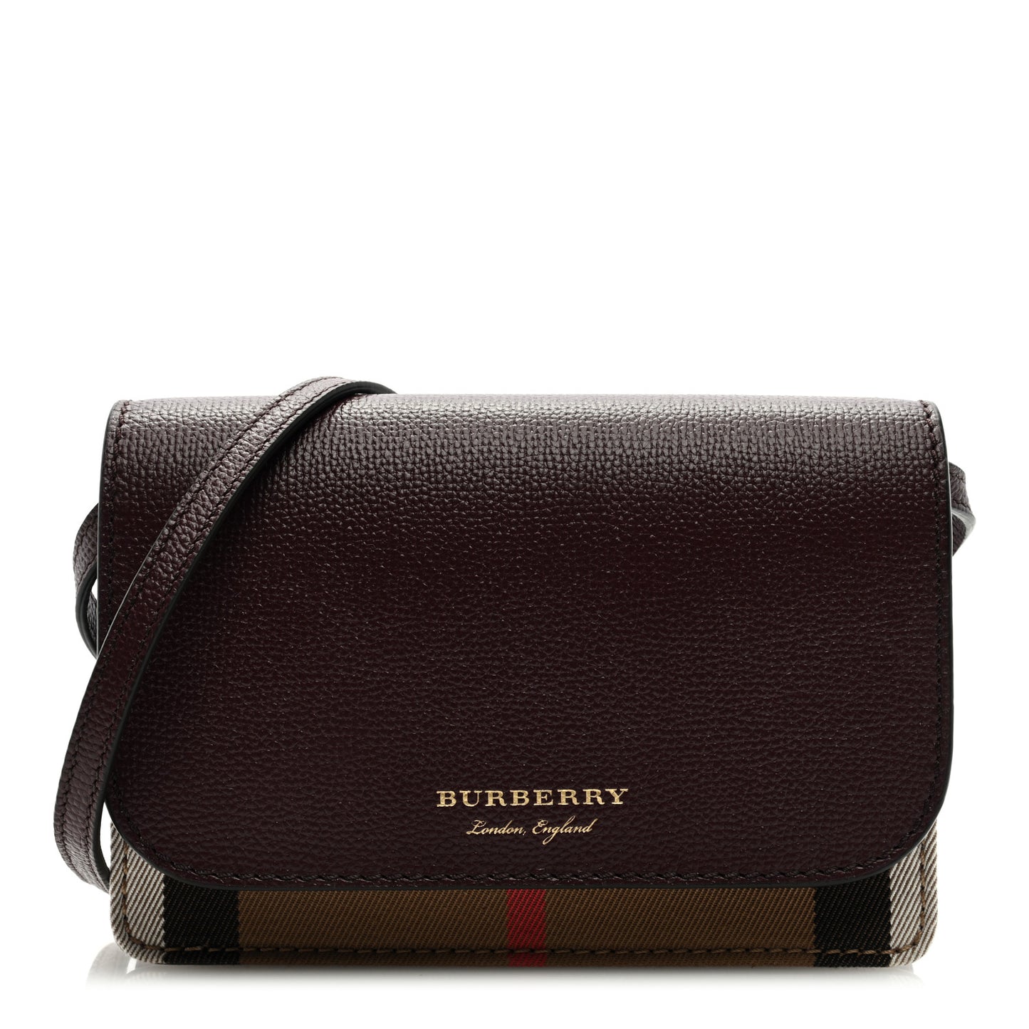 Grained Calfskin House Check Tartan Mix Hampshire Wallet On Chain Burgundy