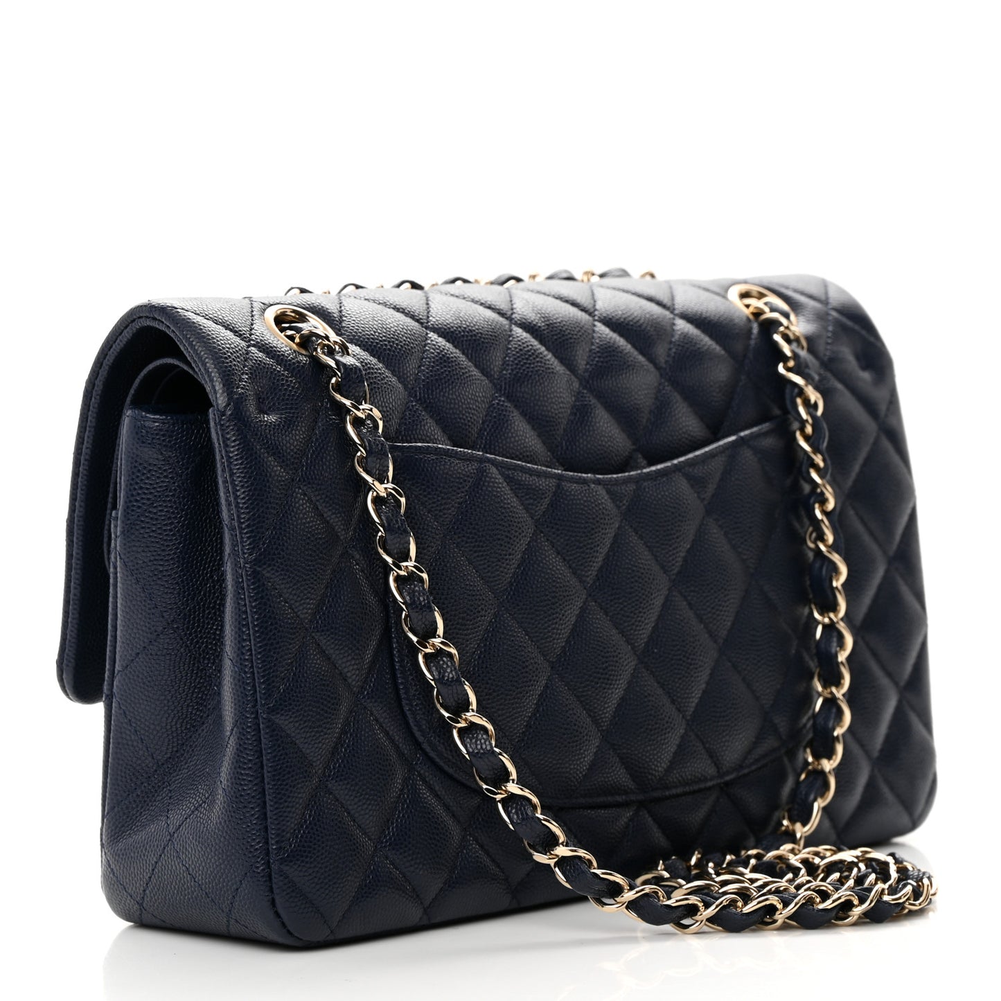 Caviar Quilted Medium Double Flap Navy