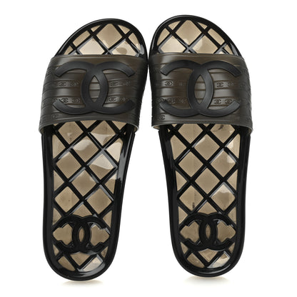 Chanel PVC Transparent CC Flat Slide Sandals 39 Black 2 of 8
