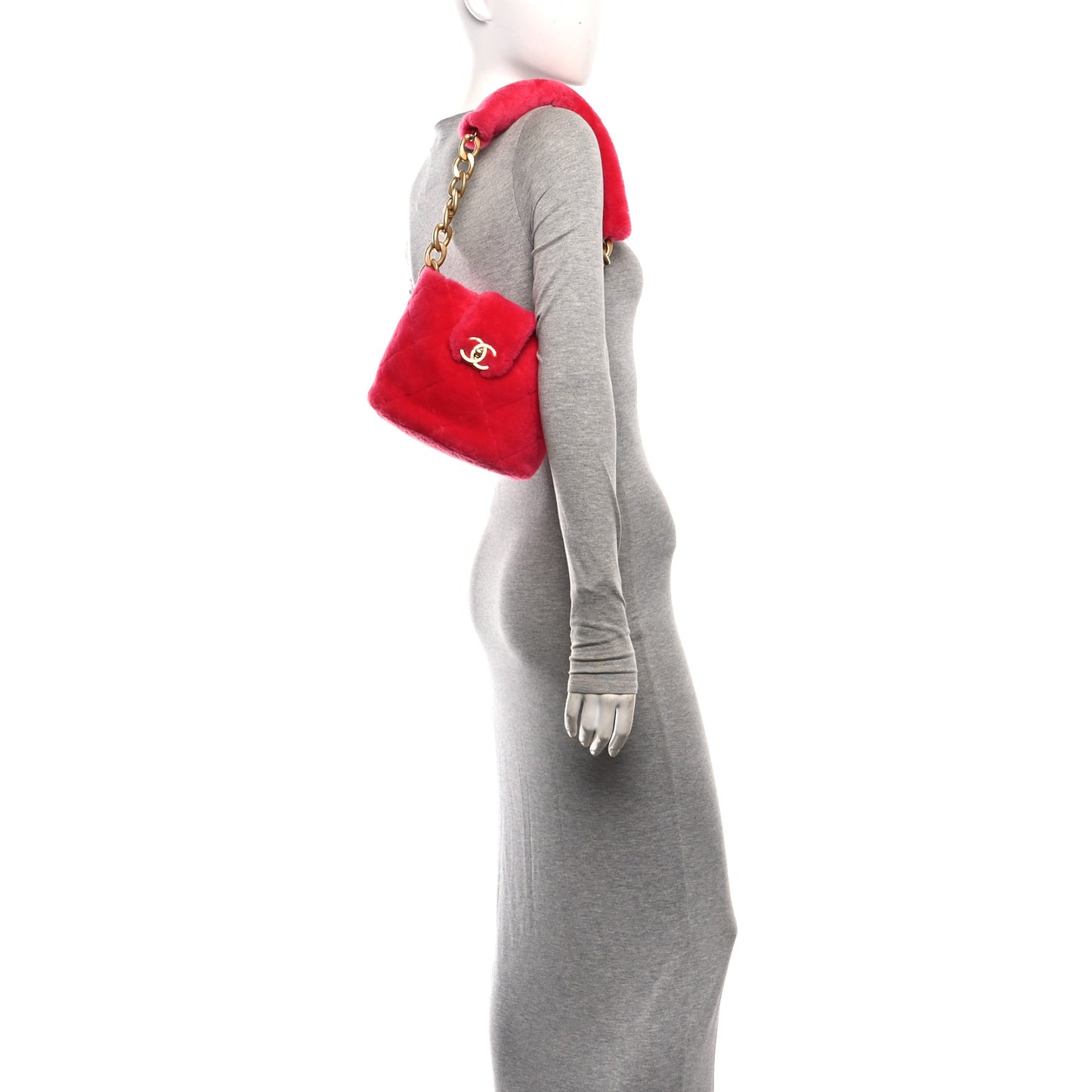 Shearling Quilted Bucket Bag Fuchsia