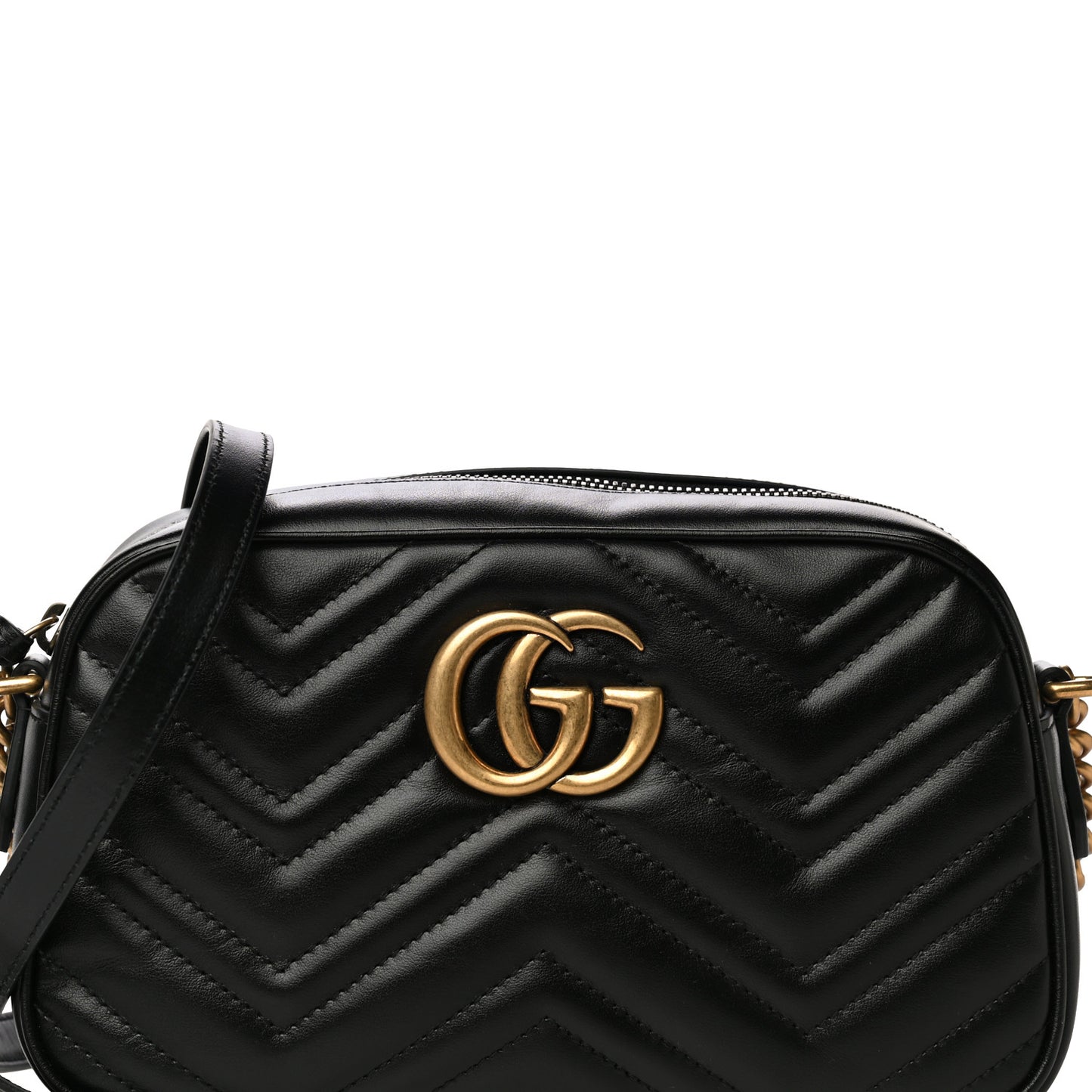 Calfskin Matelasse Small GG Marmont Chain Shoulder Bag Black