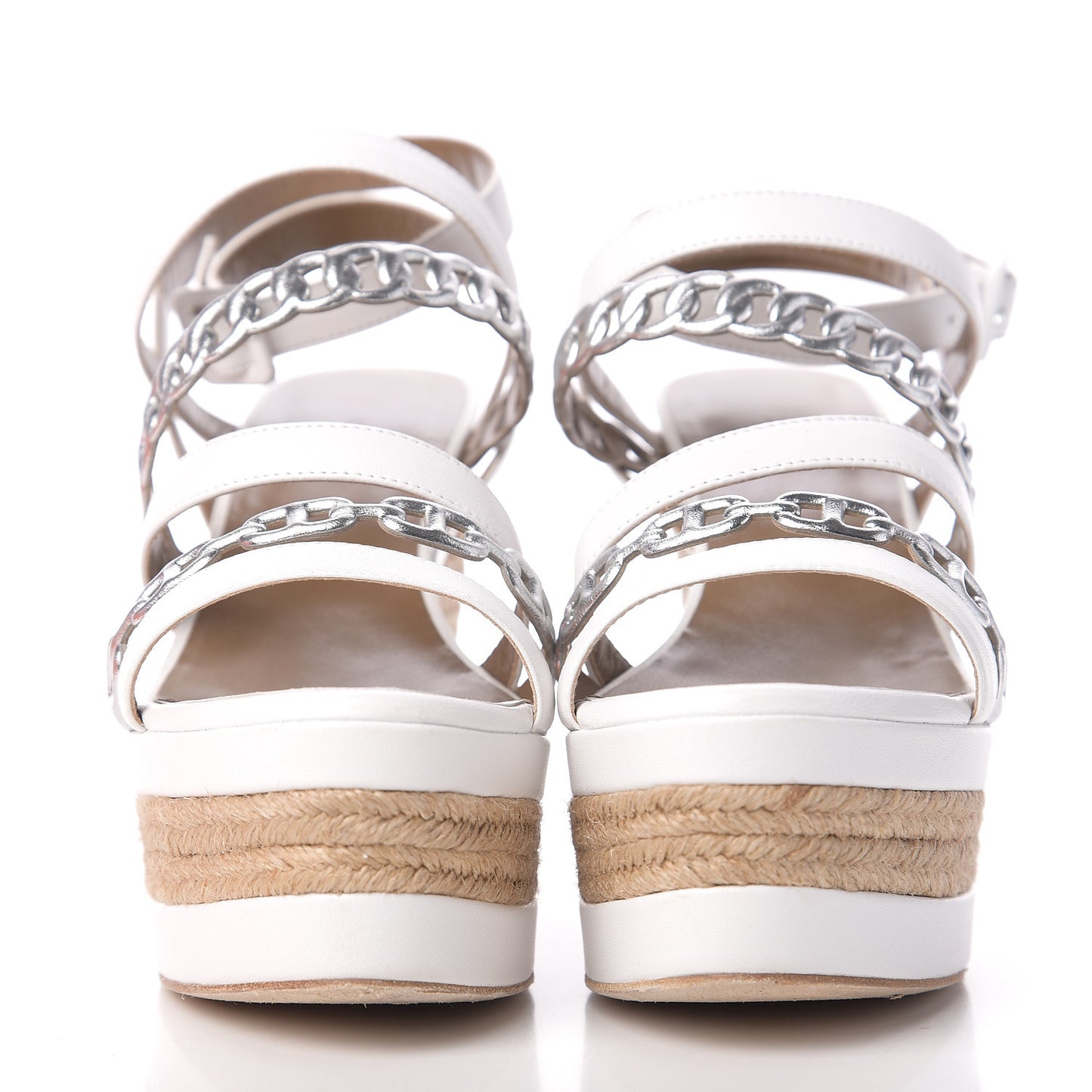 Metallic Nappa Amarres Wedge Espadrille 40 White Gris Argente
