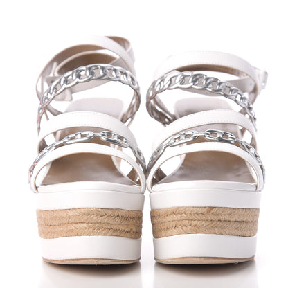 Hermes Metallic Nappa Amarres Wedge Espadrille 40 White Gris Argente 2 of 10
