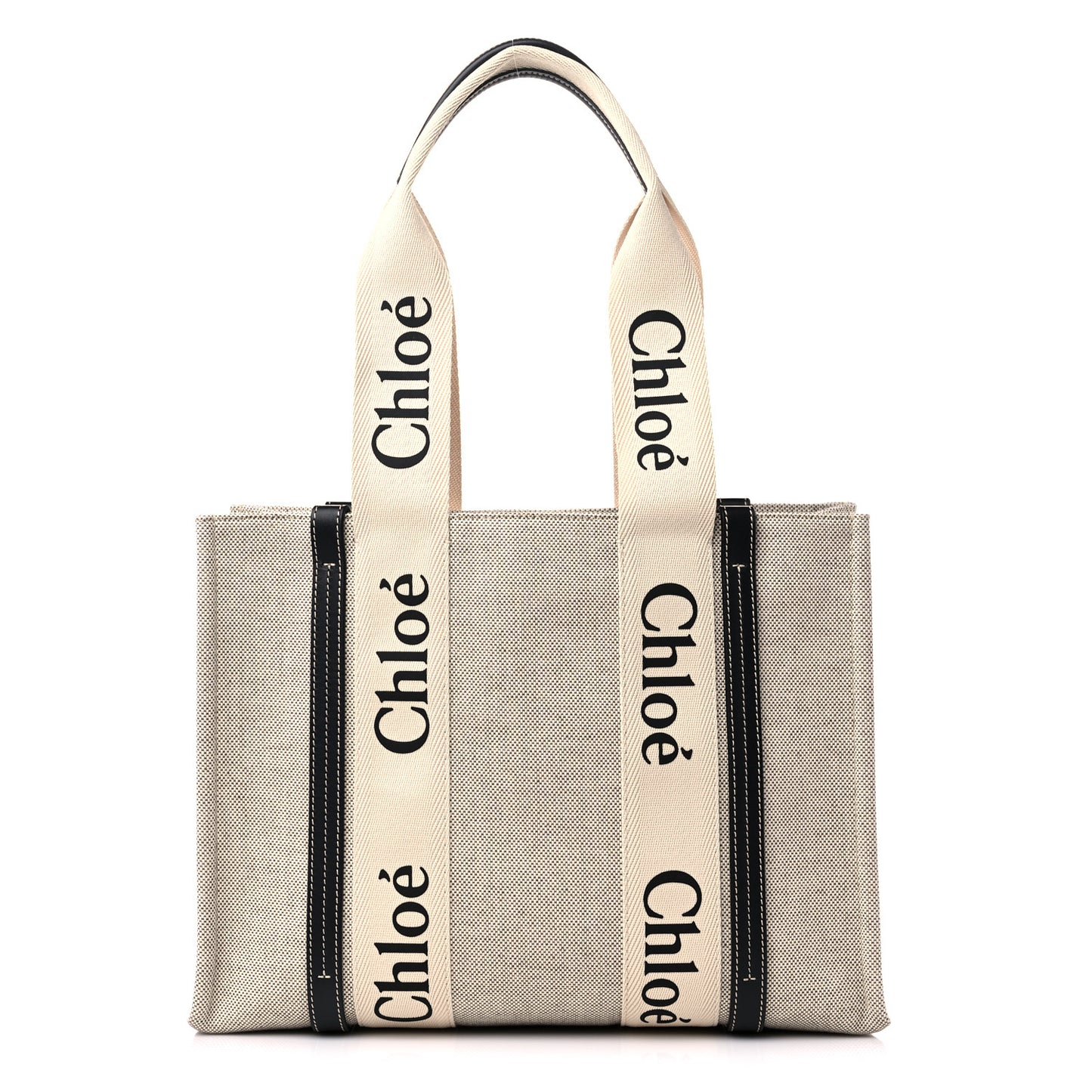 Cotton Calfskin Medium Woody Ribbon Tote White Black