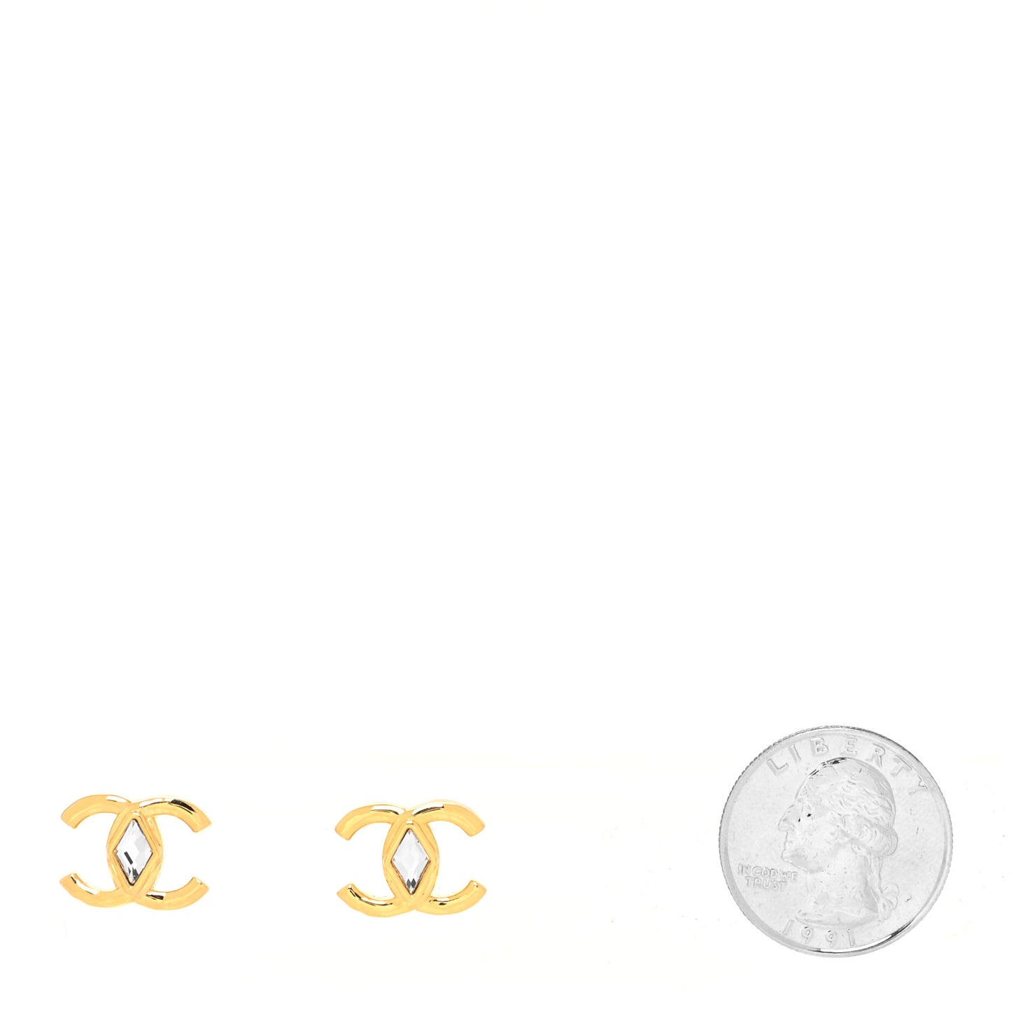 Metal Crystal CC Marquise Earrings Gold