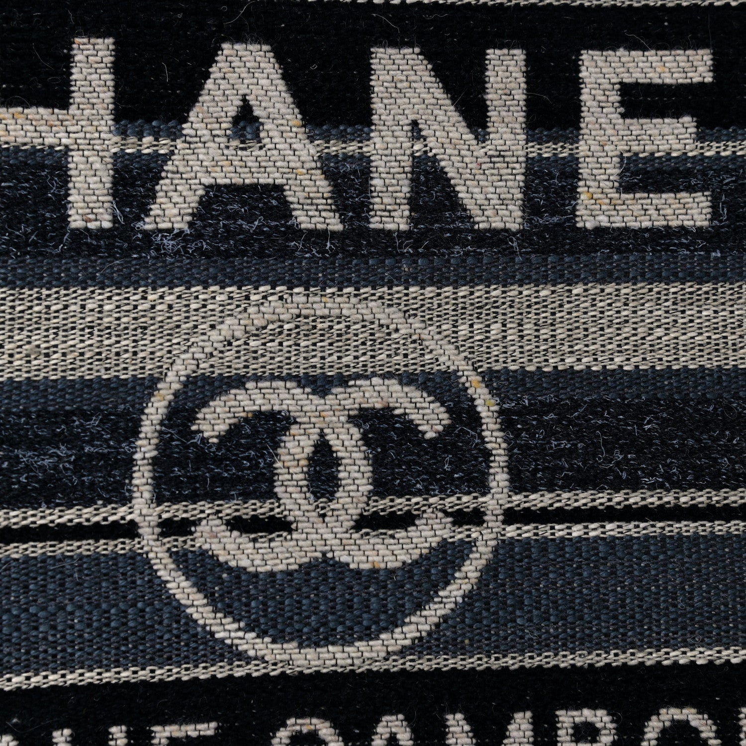 Chanel Striped Canvas Medium Deauville Cosmetic Pouch Grey Black 11 of 12
