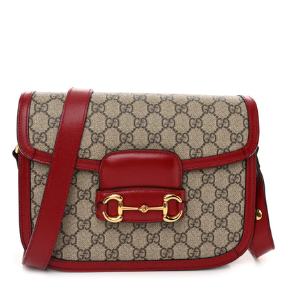 Gucci GG Supreme Monogram Azalea Calfskin Horsebit 1955 Shoulder Bag Beige Ebony New Cherry Red 1 of 12