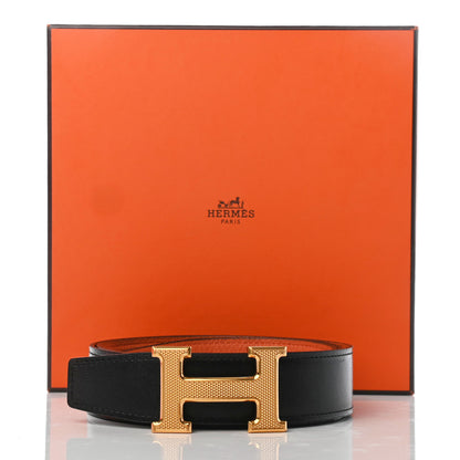 Hermes Box Togo 32mm Guilloche H Belt 90 Black Orange 8 of 8