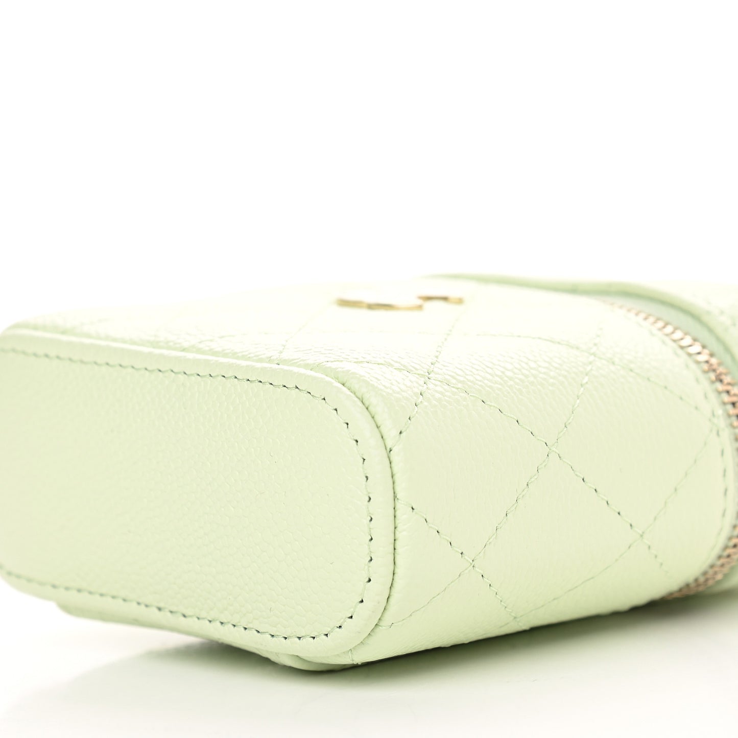 Caviar Quilted Small Handle With Care Vanity Case With Chain Light Green