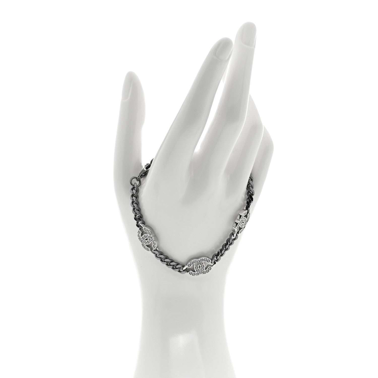Chanel Crystal CC Chain Bracelet Silver 2 of 5