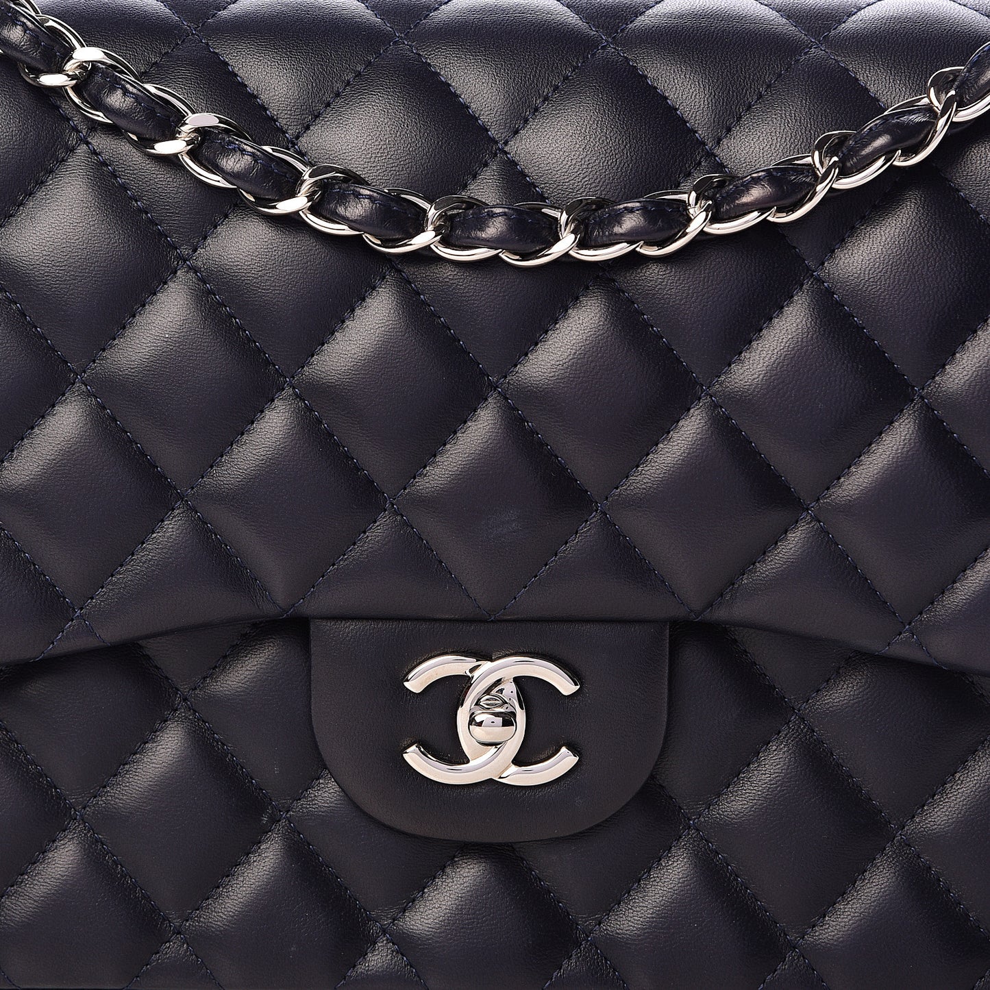 Lambskin Quilted Jumbo Double Flap Navy
