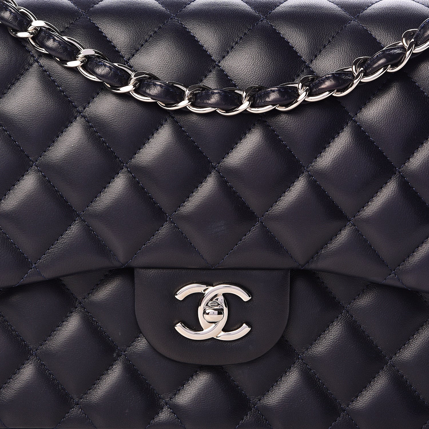 Chanel Lambskin Quilted Jumbo Double Flap Navy 14 of 15