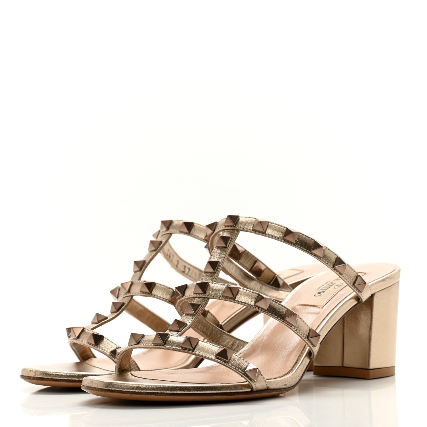 Valentino Garavani Metallic Calfskin Rockstud 60mm Caged Slide Sandals 37 Skin 3 of 12