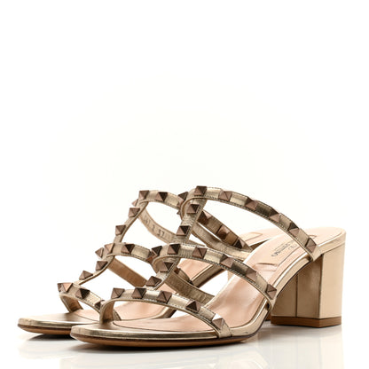 Valentino Garavani Metallic Calfskin Rockstud 60mm Caged Slide Sandals 37 Skin 3 of 12
