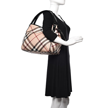 Burberry Patent Nova Check Small Bilmore Tote Black 2 of 13