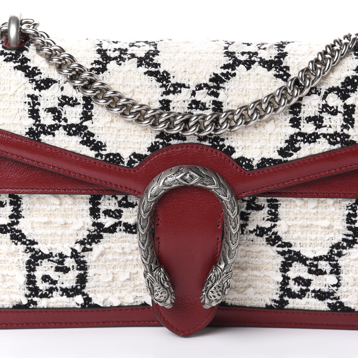 Tweed GG Monogram Small Dionysus Shoulder Bag White Black Romantic Cherry