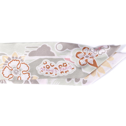 Hermes Silk Bingata Twilly Vieux Rose Vert De 3 of 4