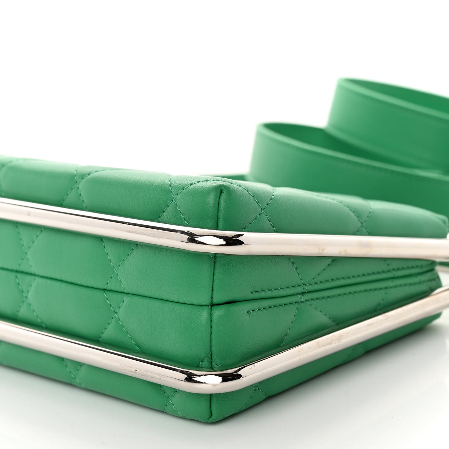 Quilted Lambskin Metal Bar Clutch Bag Green