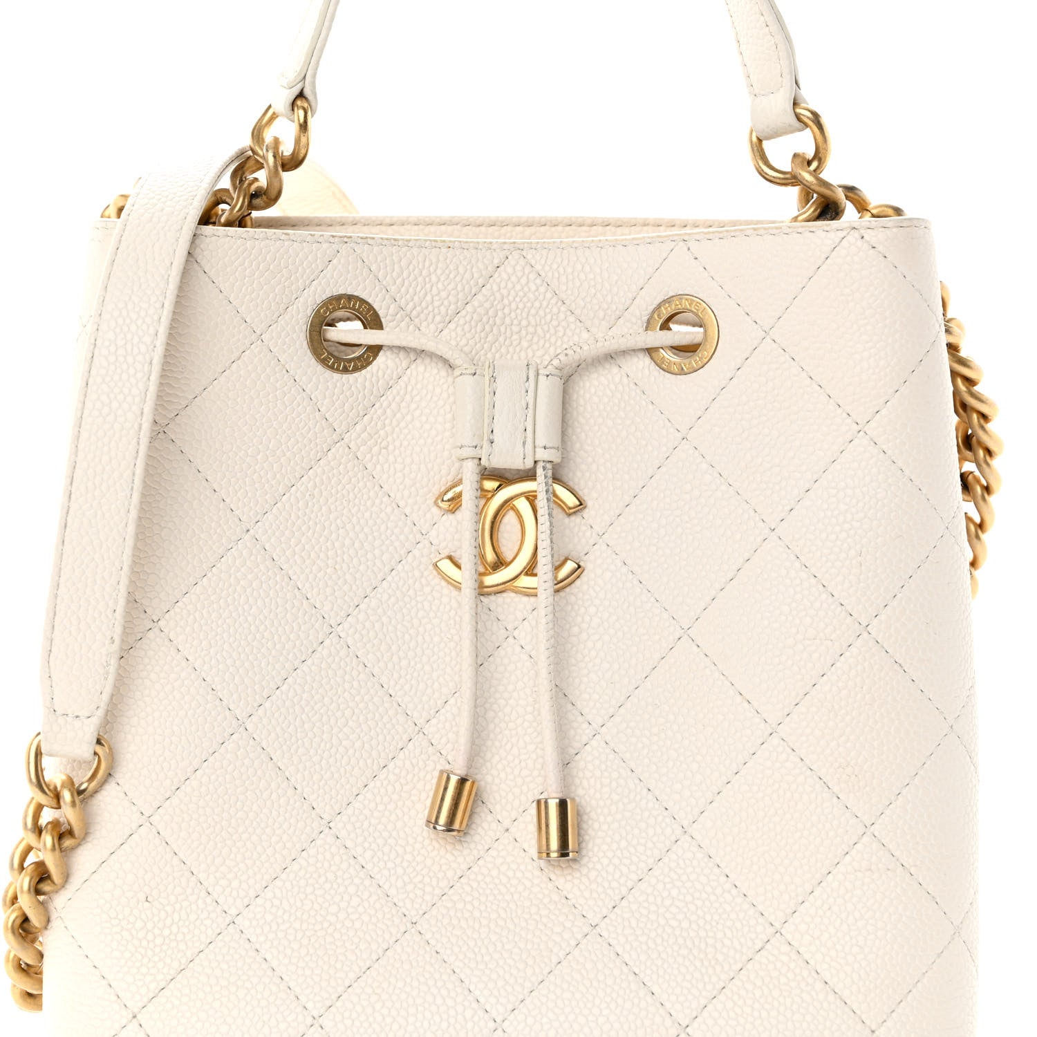 Chanel Grained Calfskin Stitched Small Drawstring Bag White 8 of 13