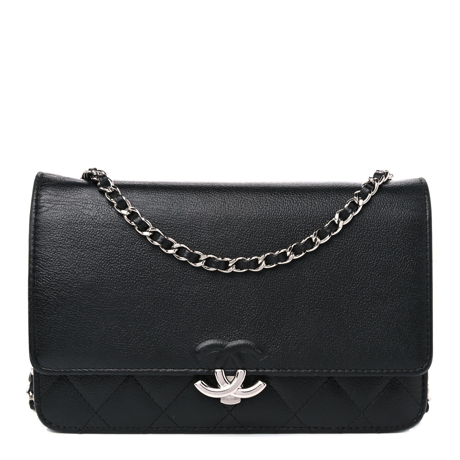 Chanel Grained Calfskin Quilted CC Box Wallet On Chain WOC Black 1 of 17