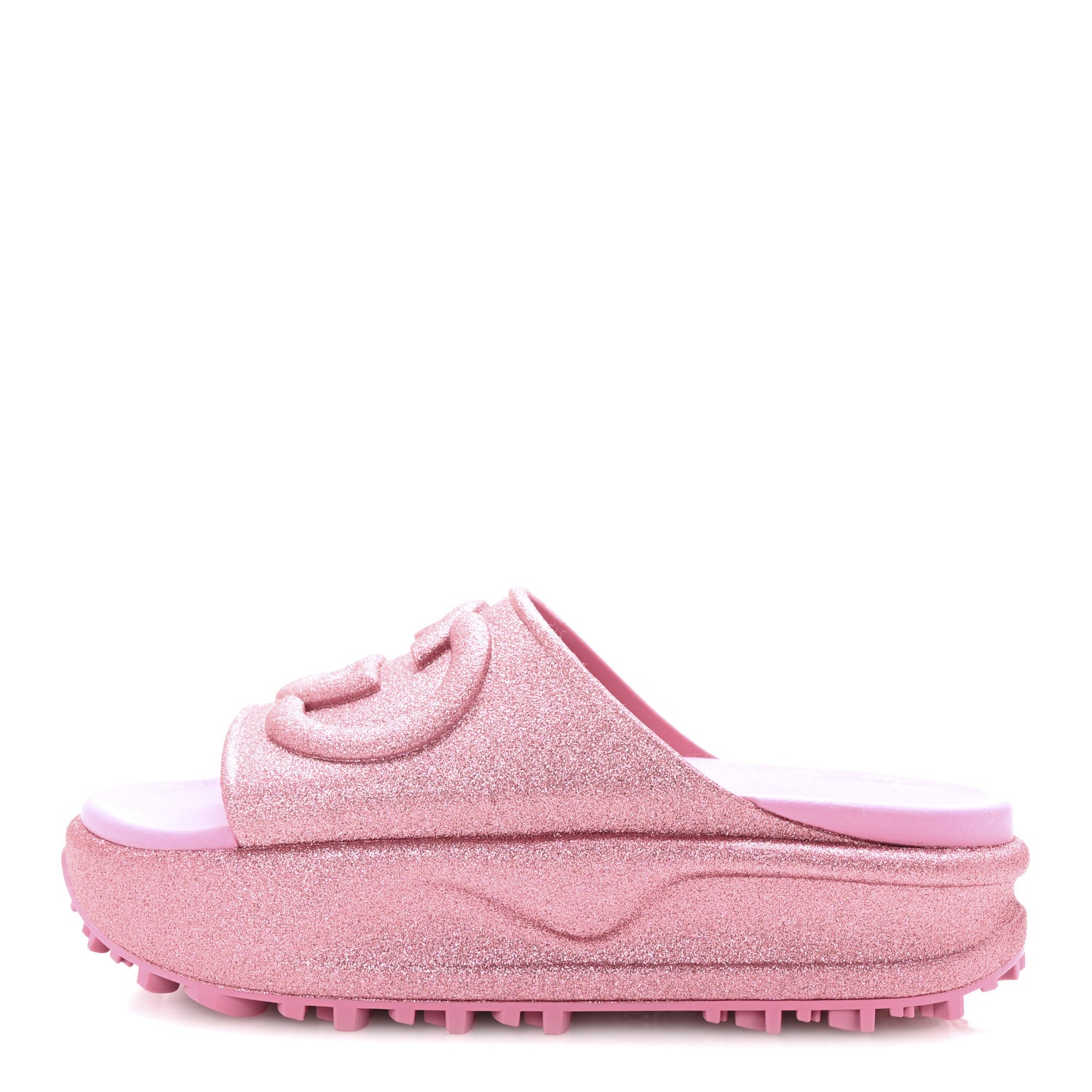 Gucci Glitter Rubber Womens Interlocking G Platform 42mm Slide Sandals 37 Rose 1 of 10