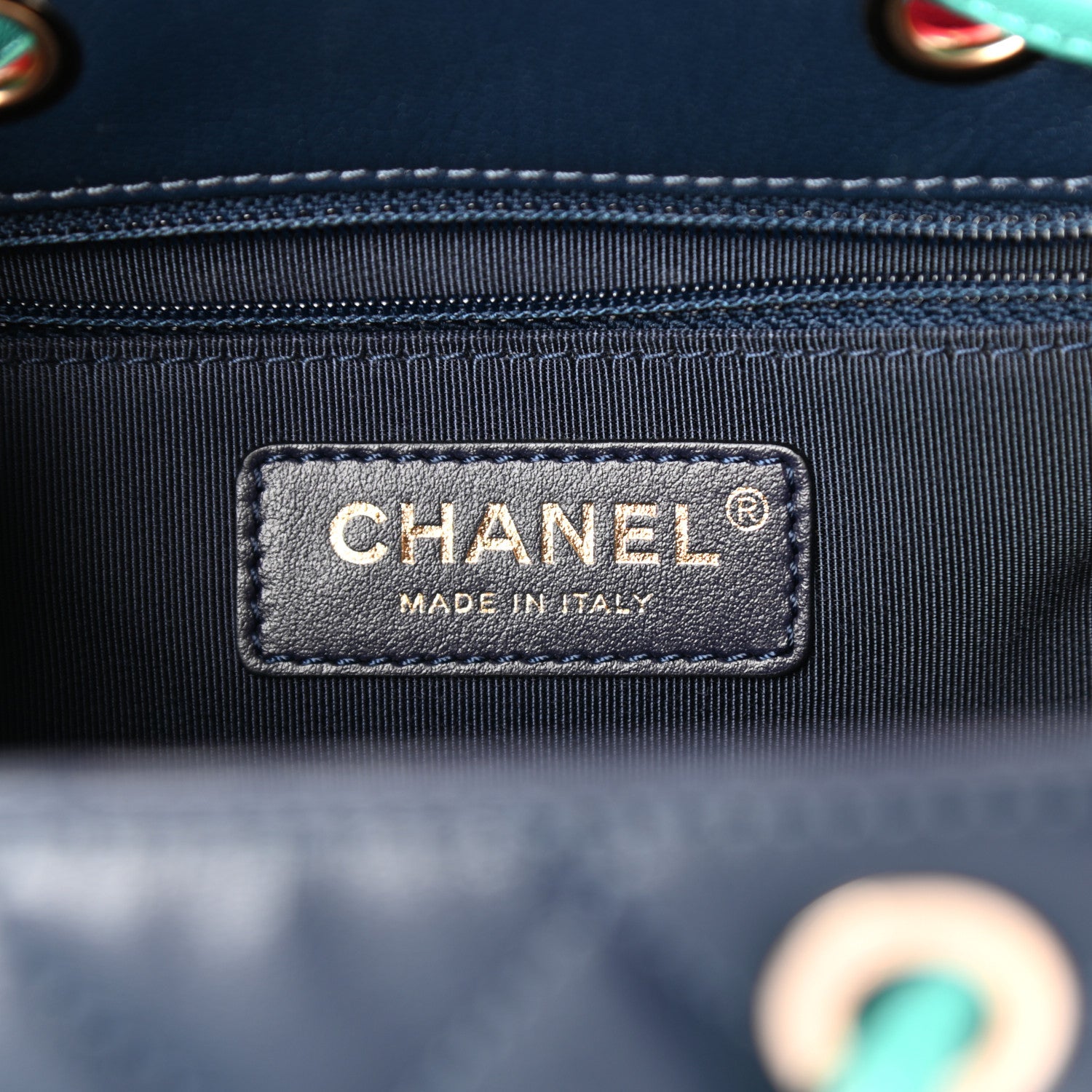 Chanel Goatskin Quilted Duma Drawstring Backpack Navy Turquoise Pink 6 of 10