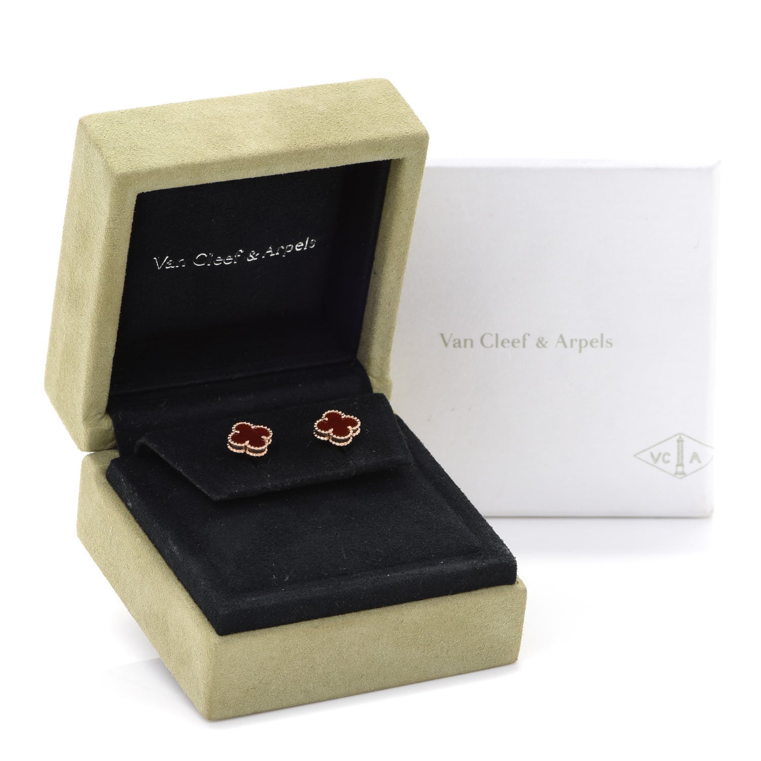 Van Cleef & Arpels 18K Rose Gold Carnelian Sweet Alhambra Earrings 5 of 5