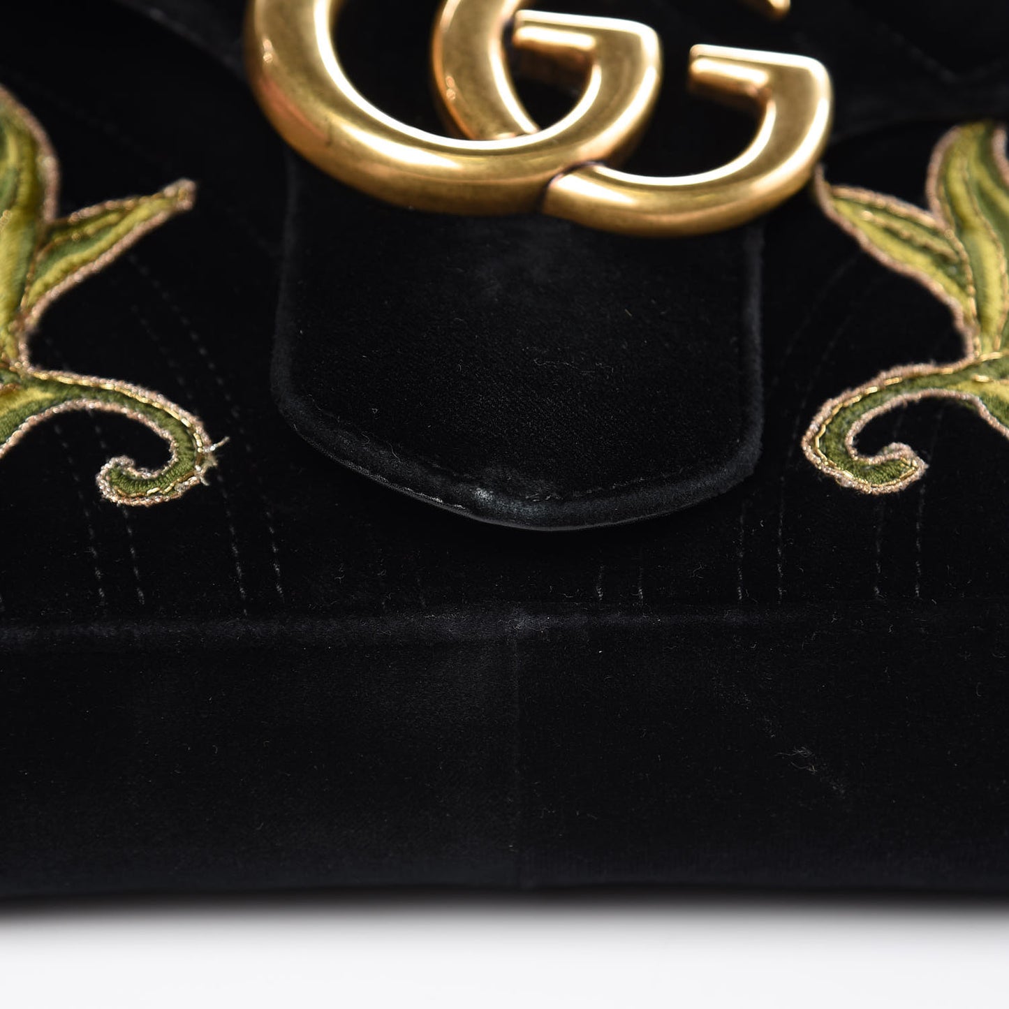 Velvet Matelasse Loved Embroidered Medium GG Marmont Shoulder Bag Black