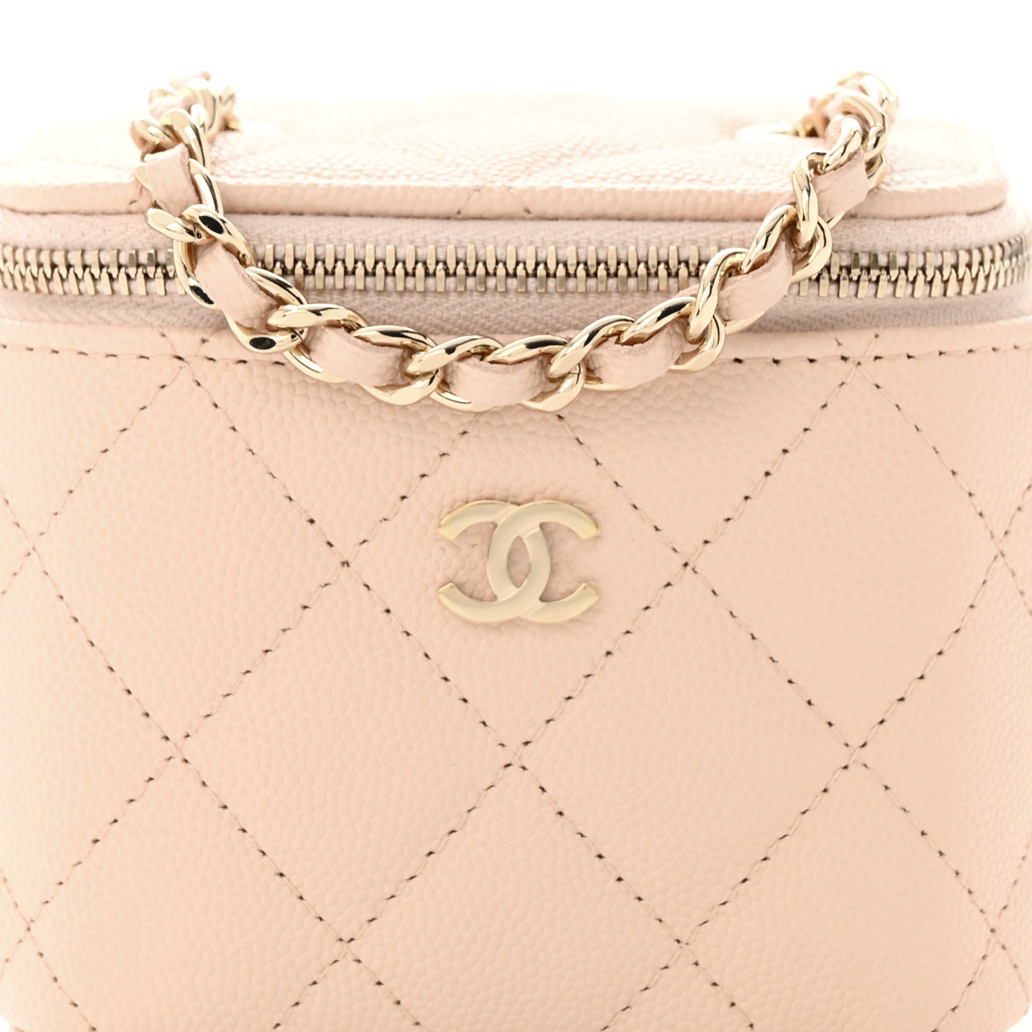 Chanel Caviar Quilted Mini Vanity Case With Chain Light Beige 8 of 11