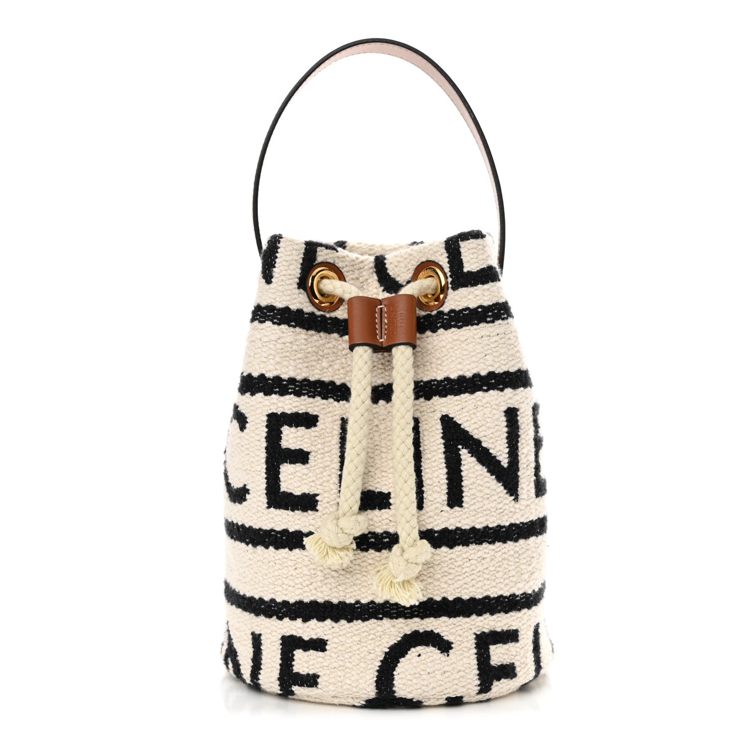Celine All Over Textile Calfskin Striped Teen Drawstring Bag White Black 1 of 10
