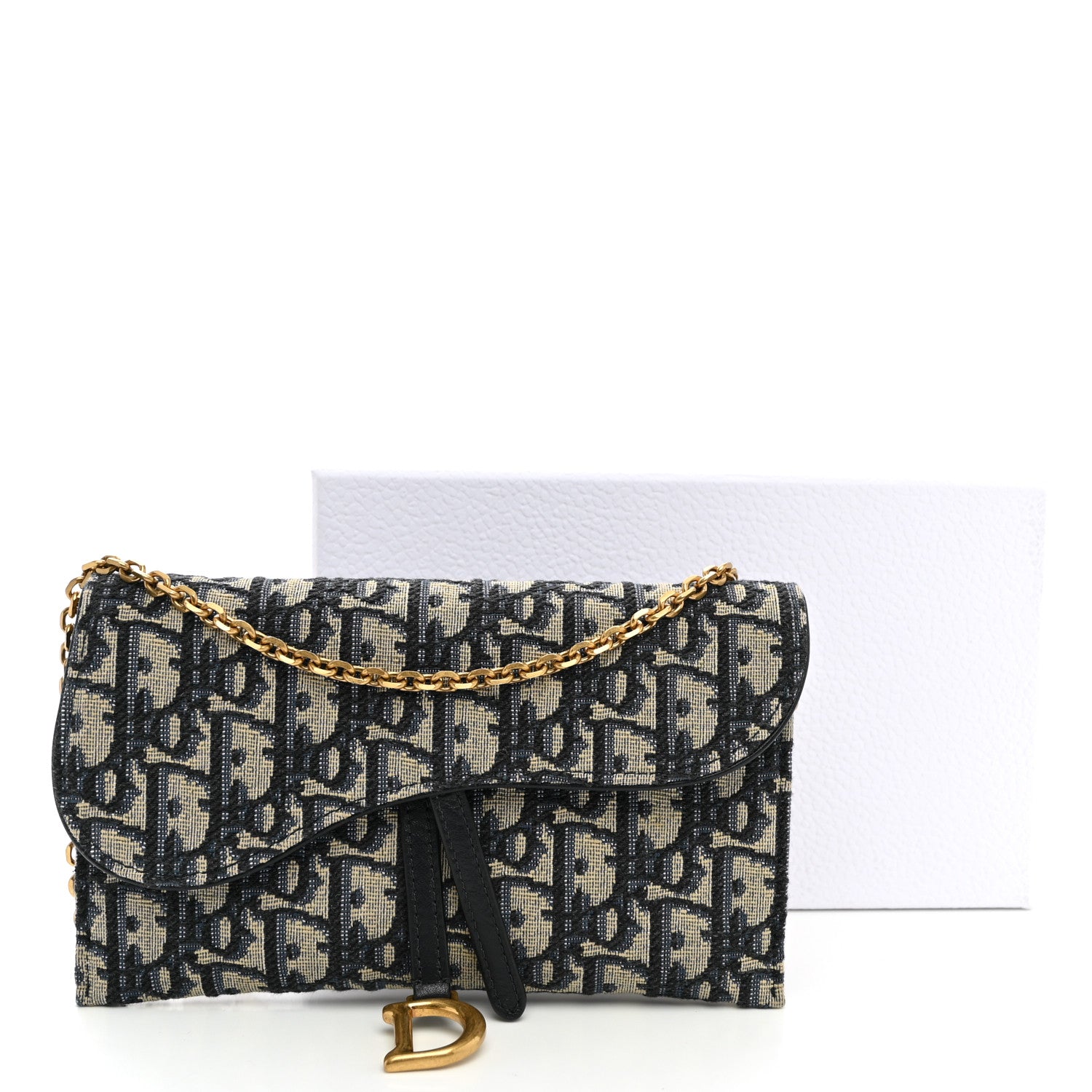Christian Dior Oblique Saddle Chain Long Wallet Blue 12 of 12