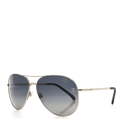 Chanel Metal Polarized CC Aviator Sunglasses 4189-T-Q Silver 1 of 7