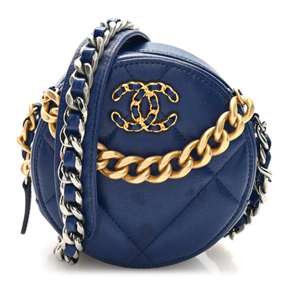 Chanel Lambskin Quilted Chanel 19 Round Clutch With Chain  Navy 1 of 10