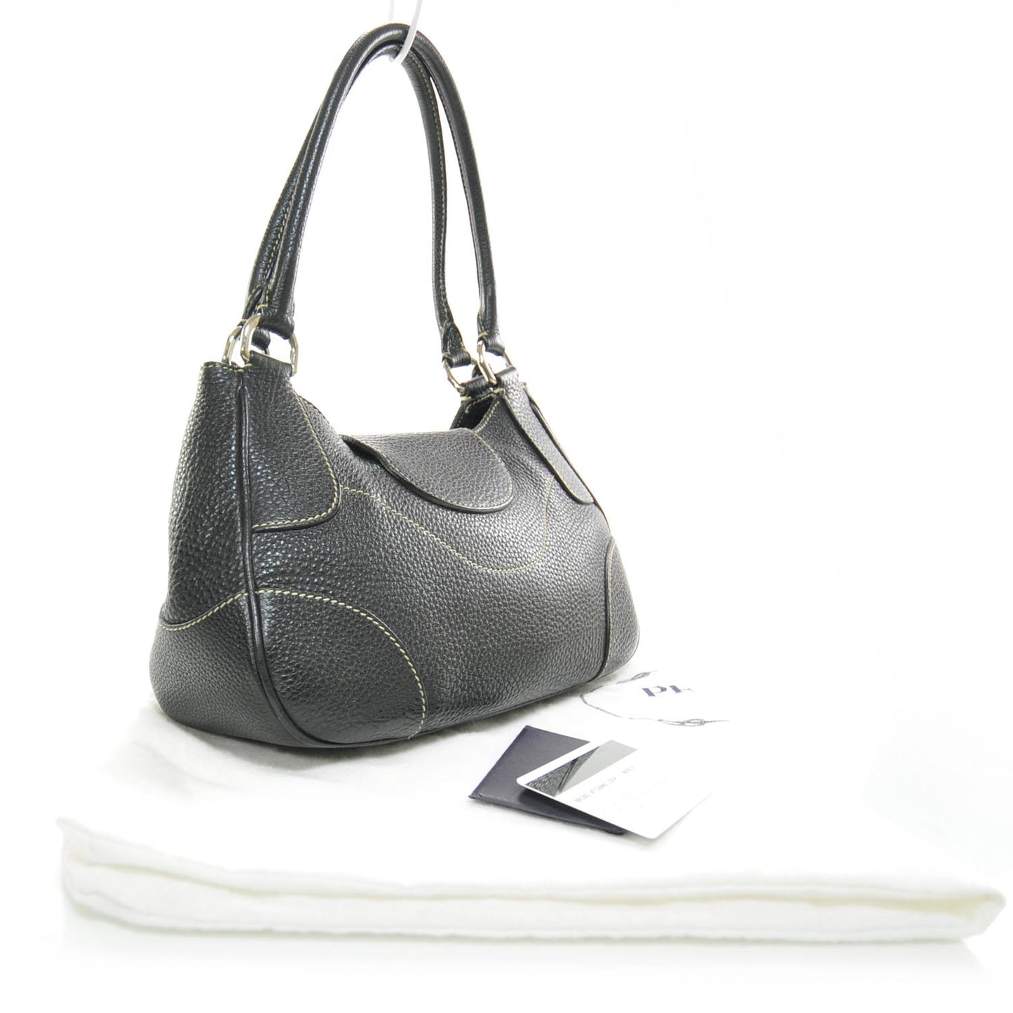Vitello Daino Foldover Pushlock Bag Black