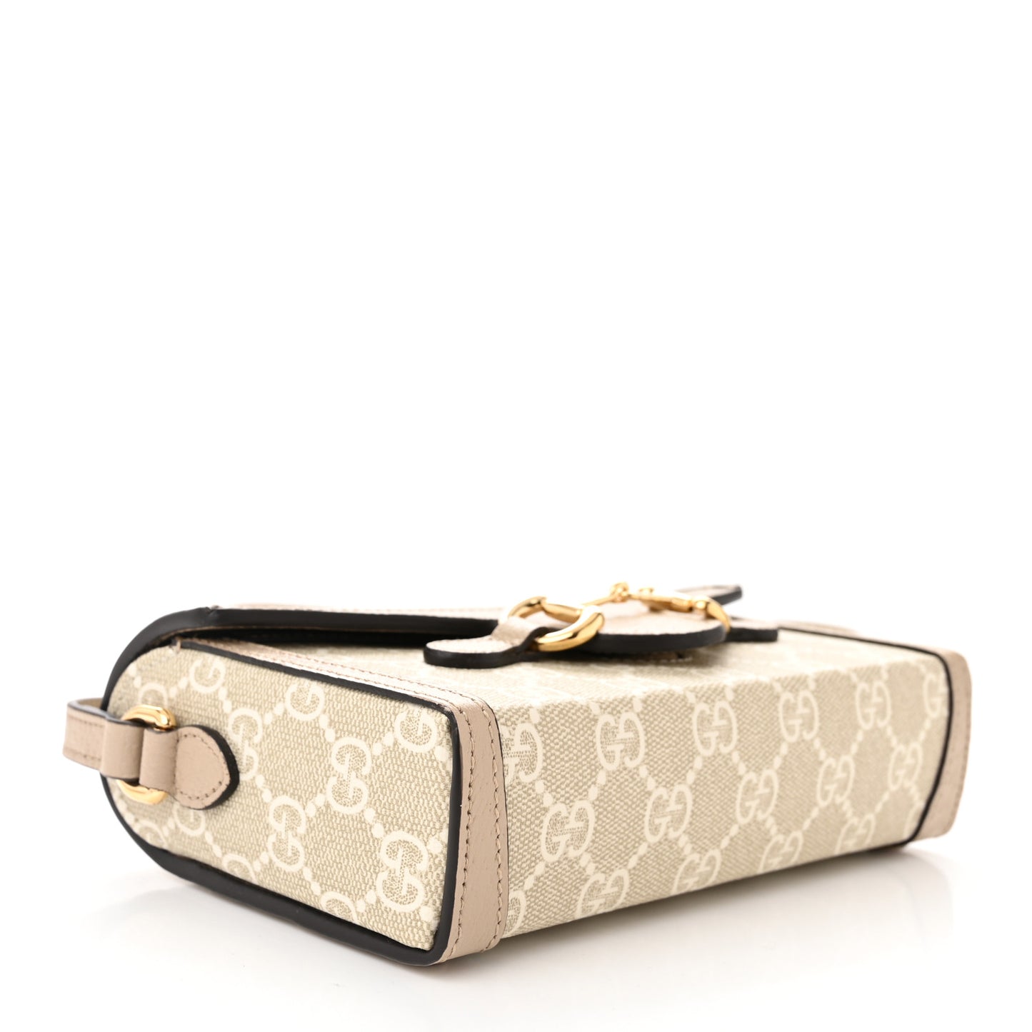 GG Supreme Monogram Textured Dollar Calfskin Mini Horsebit 1955 Shoulder Bag Beige Mystic White Oatmeal