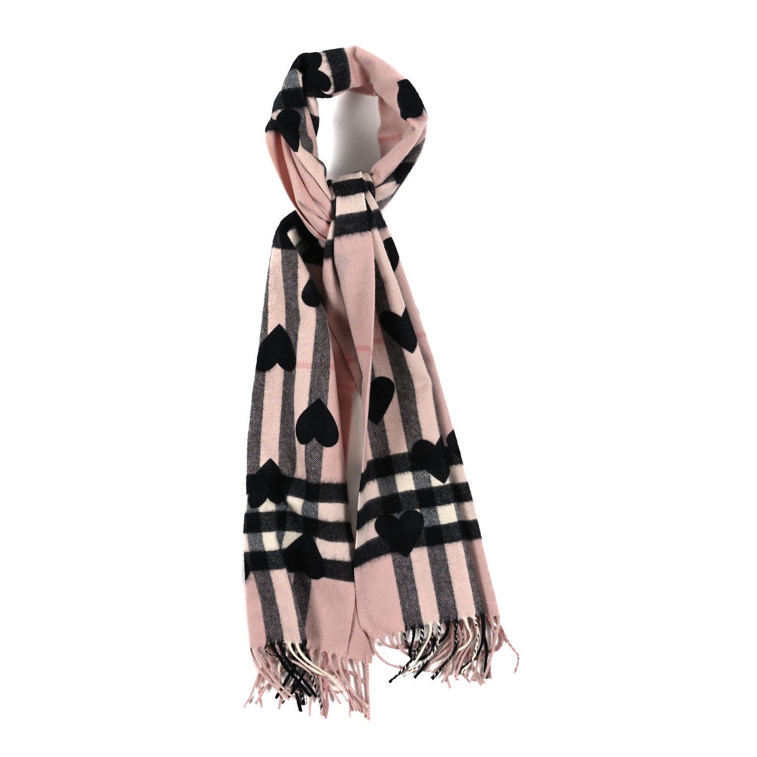 Burberry Cashmere Giant Heart Fringe Scarf Pink 1 of 3