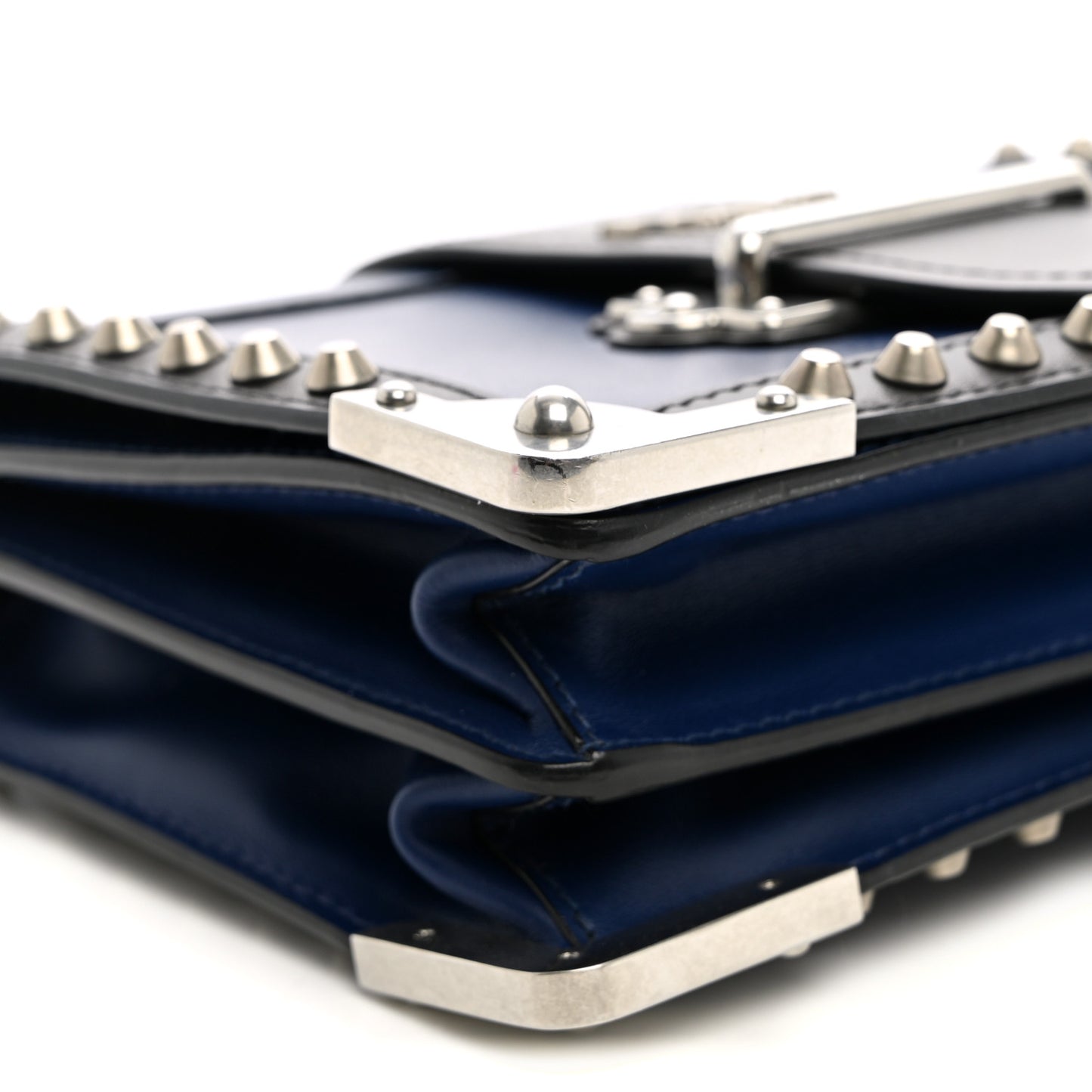 City Calf Saffiano Studded Cahier Bag Blue Black
