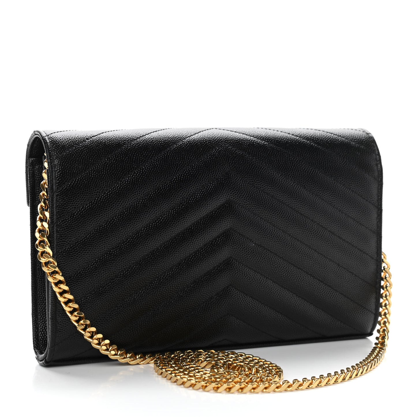 Grain De Poudre Matelasse Chevron Monogram Chain Wallet Black