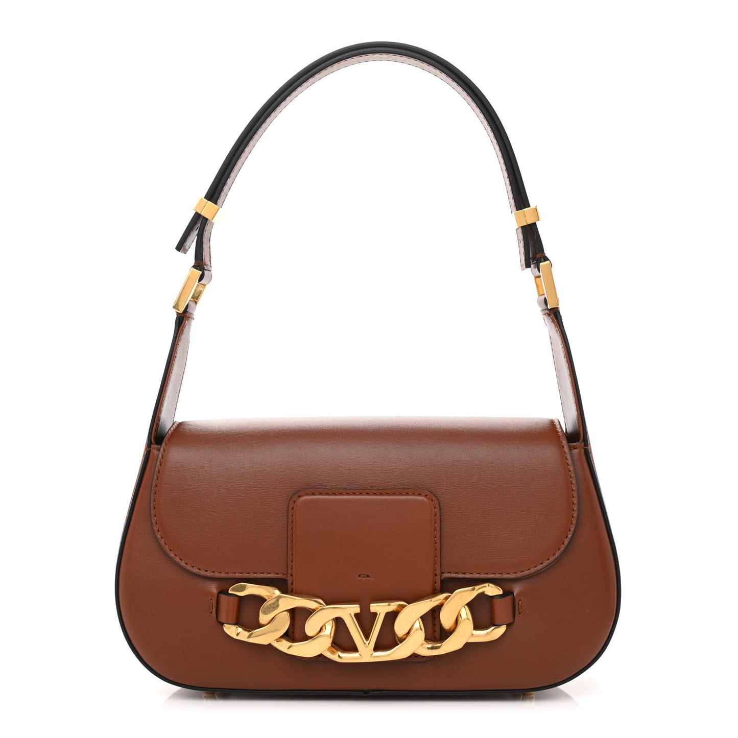 Smooth Calfskin VLogo Chain Shoulder Bag Saddle Brown